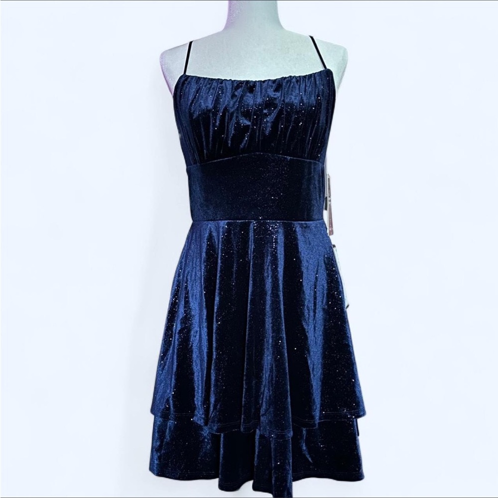 Navy Blue Velvet Sparkling Mini Dress [NWT]
